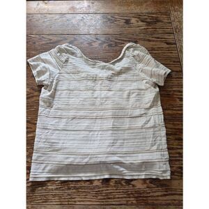 Sezane striped tan&white braided neckline top sz Large